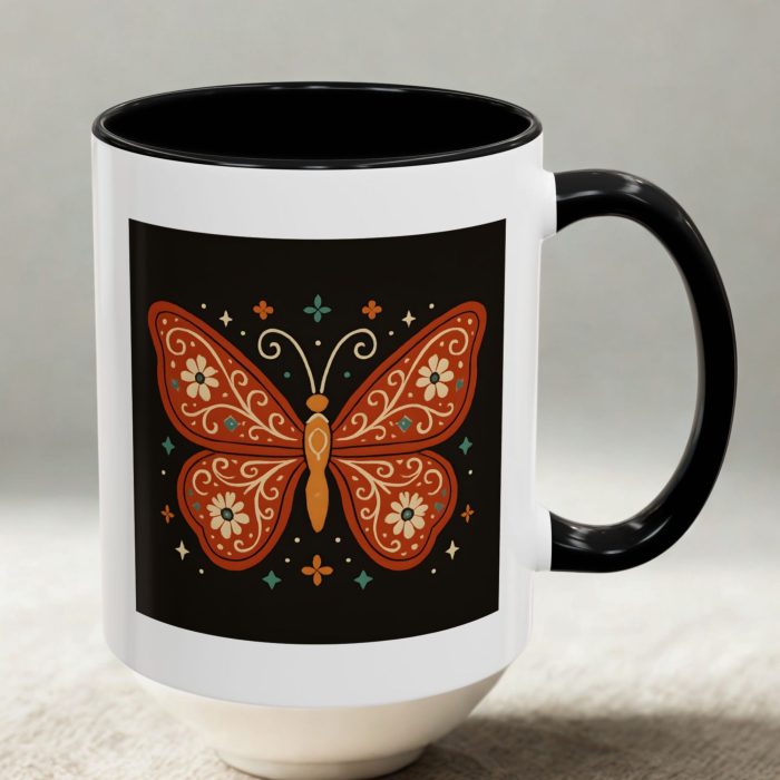 Boho Butterfly Mug UK – Folk Art Style with Floral Wings
