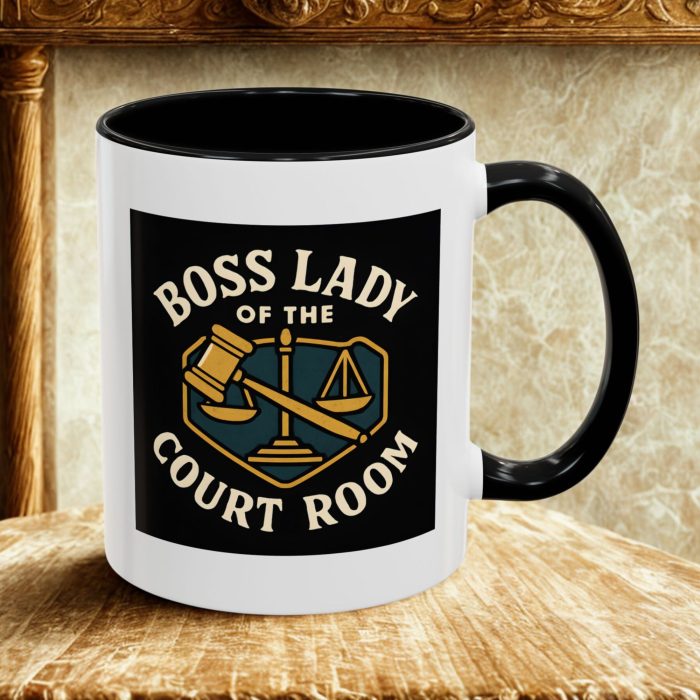 “Boss Lady of the Courtroom” Mug – Gavel & Scales Design