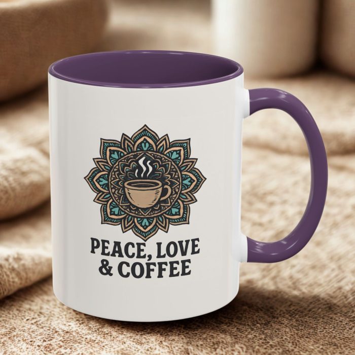 “Peace, Love & Coffee” – Boho Coffee Mug UK