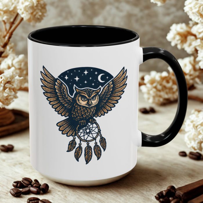 Dreamcatcher Owl Mug – Night Sky Boho Coffee Cup