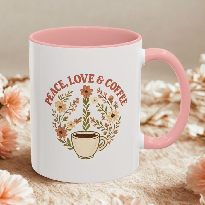 Peace Love Coffee Mug Gift | Retro Floral Coffee Cup