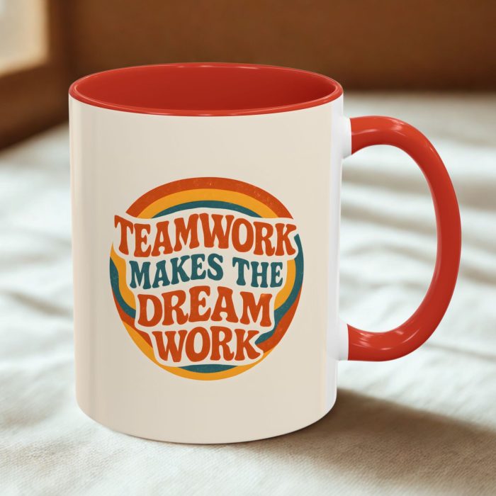 Retro Teamwork Mug – Teamwork Makes the Dream Work Coffee Cup