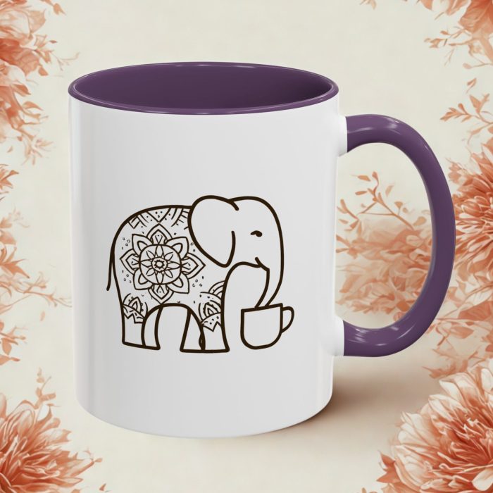 Minimalist Elephant Mug – Boho Line Art Coffee Cup with Mandala Detail