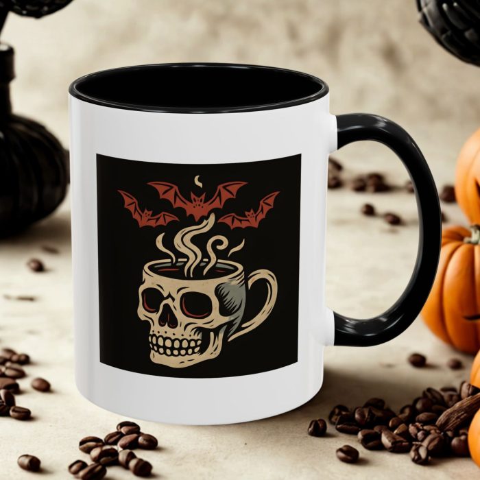 Skull Coffee Mug – Gothic Halloween Cup with Bats & Skull Design