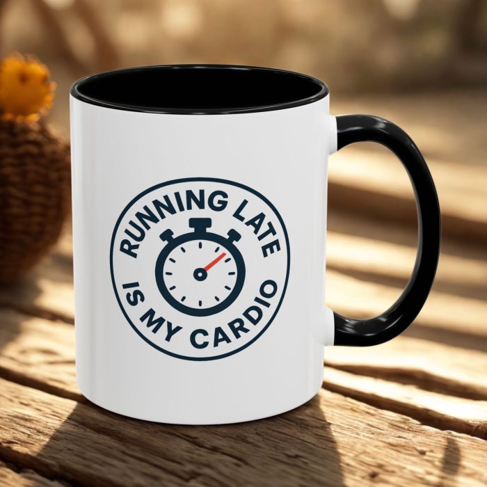 Running Late Is My Cardio – Humorous Navy Mug for Perpetual Runners