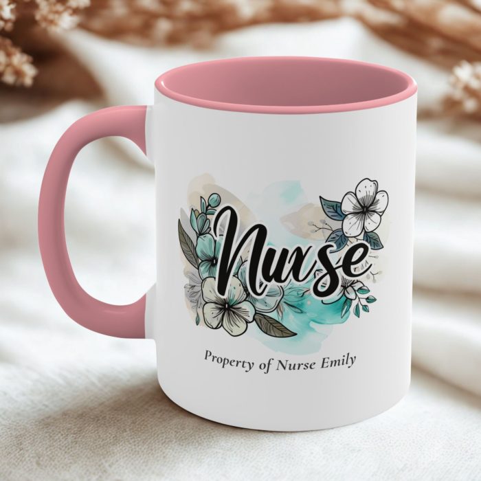 Personalised Nurse Name Mug – Floral Design Gift for Nurses