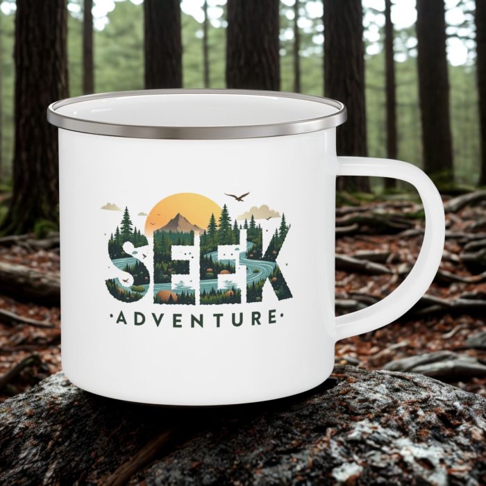 Seek Adventure Enamel Camping Mug 12oz – Outdoor Coffee Cup