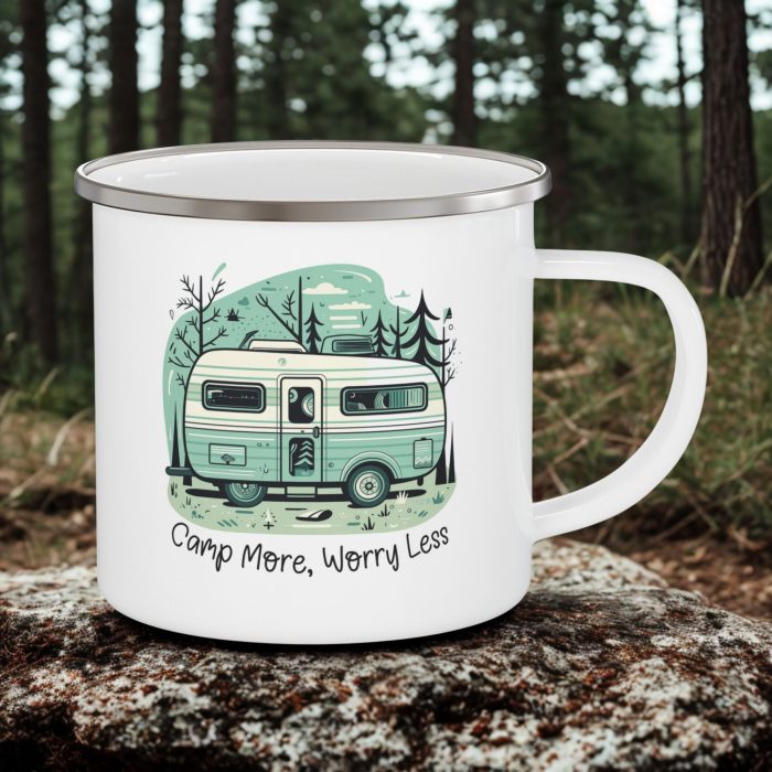 Camp More Worry Less Enamel Camping Mug 12oz – Outdoor Coffee Cup