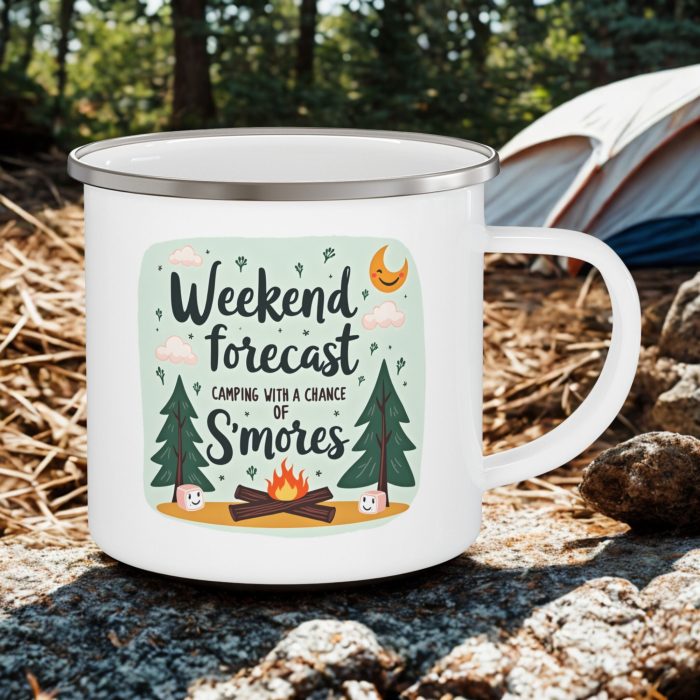 Camping Weekend Forecast Enamel Camping Mug 12oz – Funny Campfire Mug