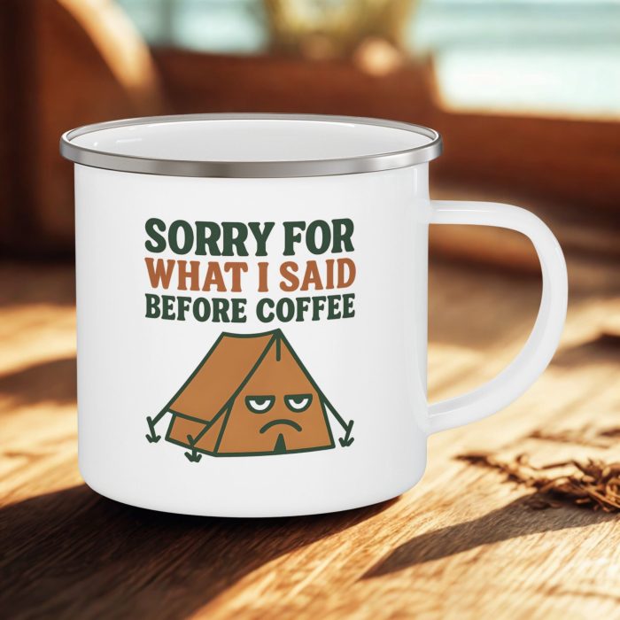 Camping Coffee Humour Enamel Camping Mug 12oz – Funny Tent Mug