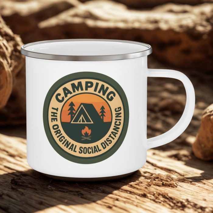 Camping Social Distancing Enamel Camping Mug 12oz – Funny Outdoor Mug