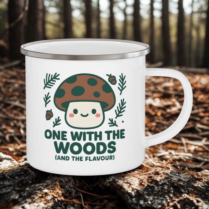 Cute Nature Camping Mug 12oz – One With the Woods Enamel Mug