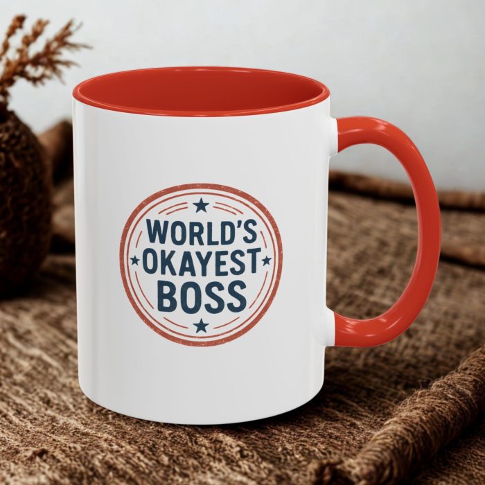 World’s Okayest Boss Mug – Funny Vintage Badge Design