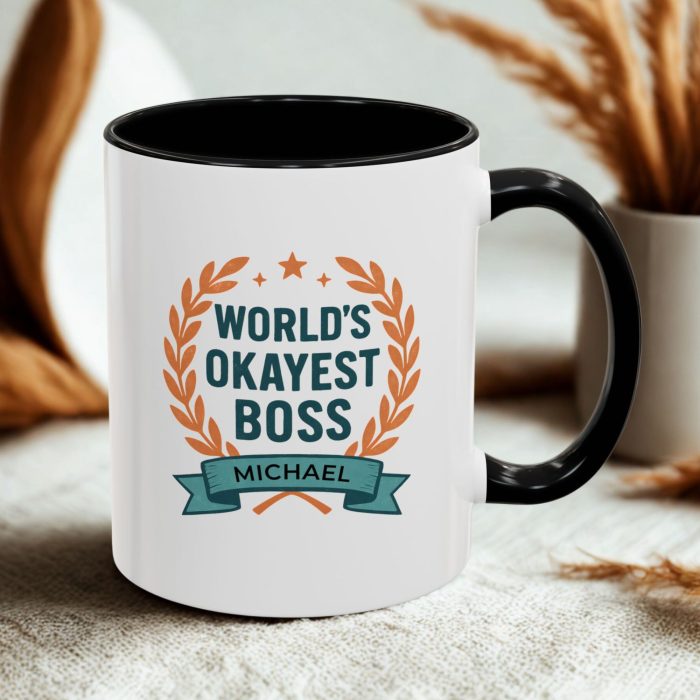 World’s Okayest Boss Mug – Personalised Laurel Wreath Design