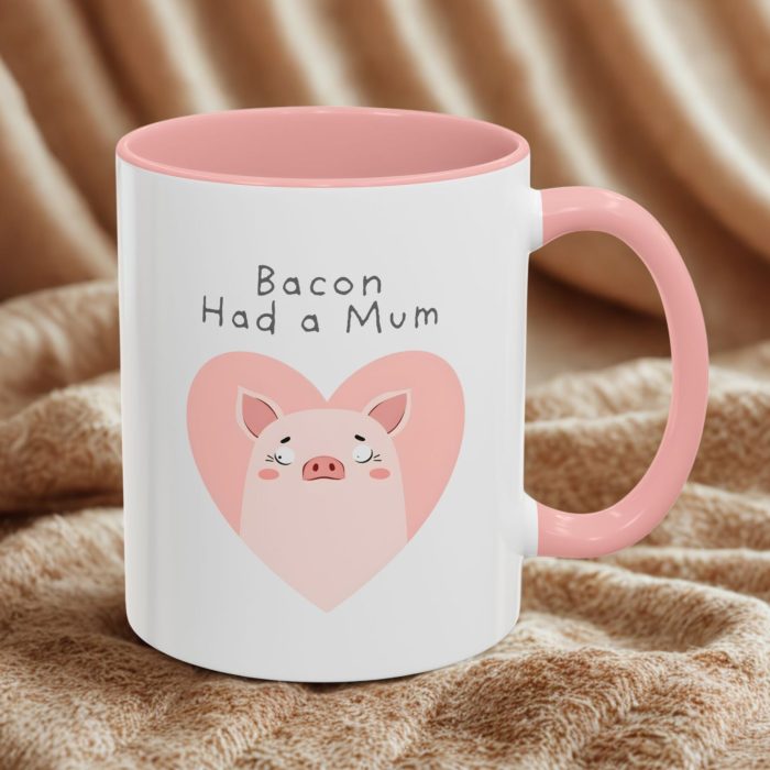 Cruelty Free Mugs | “Bacon Had a Mum” Sad Piggy in Heart Frame Design | Mug Spot UK