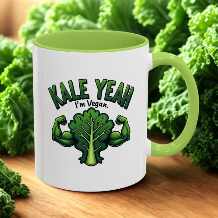 Funny Vegan Mug | “Kale Yeah I’m Vegan” with Muscular Kale Comic Design | Mug Spot UK