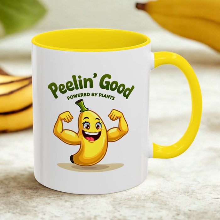 Vegan Coffee Mugs | “Peelin’ Good – Powered by Plants” Banana Flex Design | Mug Spot UK
