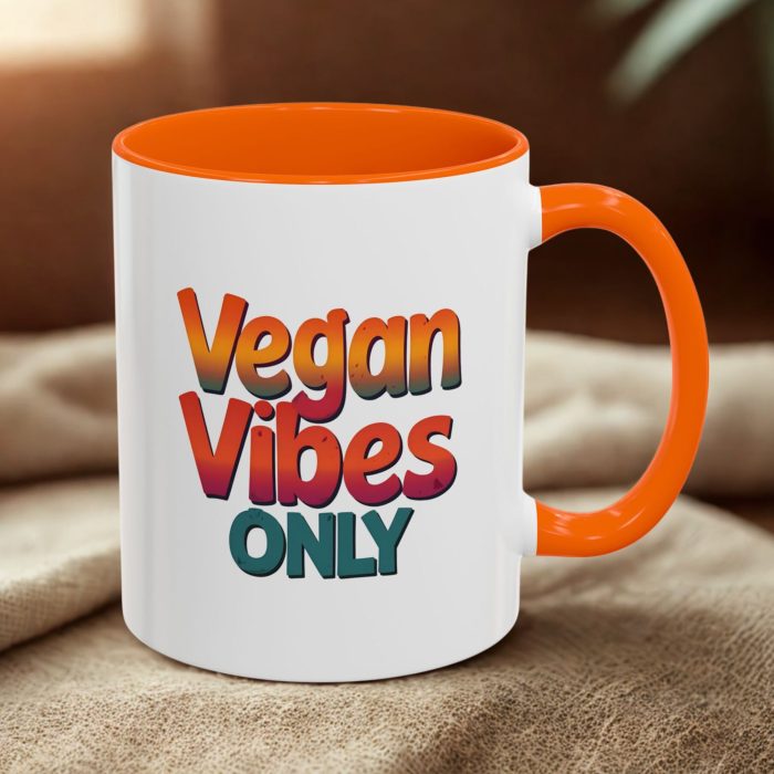Vegan Vibes Mug | “Vegan Vibes Only” Retro Rainbow Script Design | Mug Spot UK