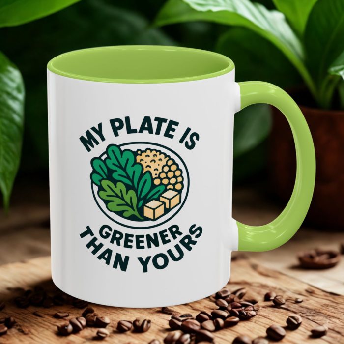 My Plate Is Greener Mug – Funny Vegan Plant-Based Coffee Mug