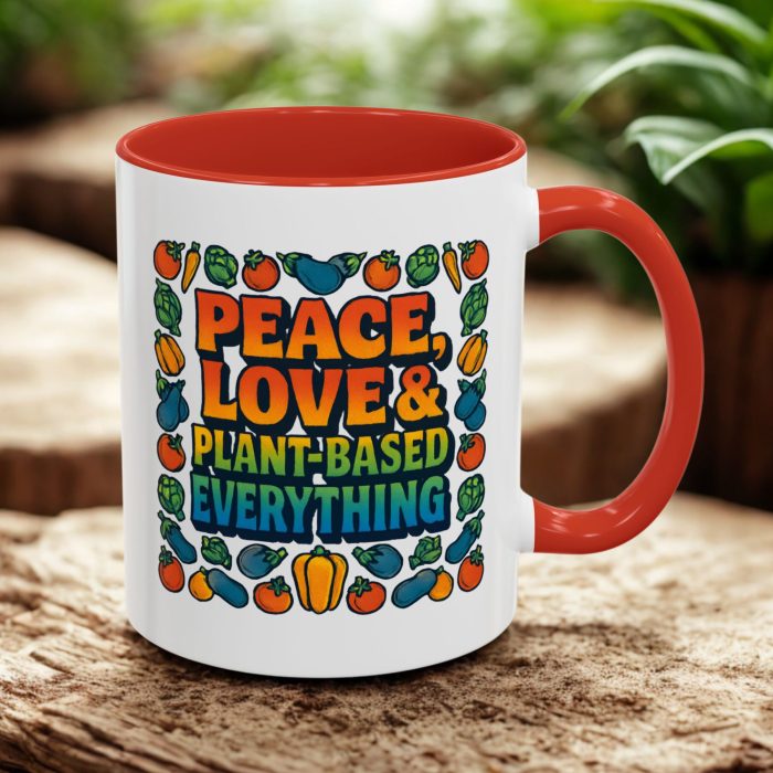 Peace Love Plant Based Mug – Colourful Vegan Coffee Mug