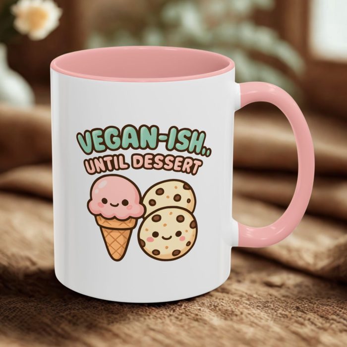 Vegan-Ish Humour Mug – “Vegan-Ish… Until Dessert” Cute Treat Design