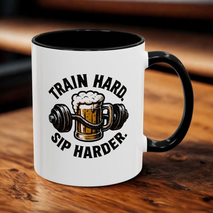 Train Hard, Sip Harder – Funny Beer Gym Mug UK