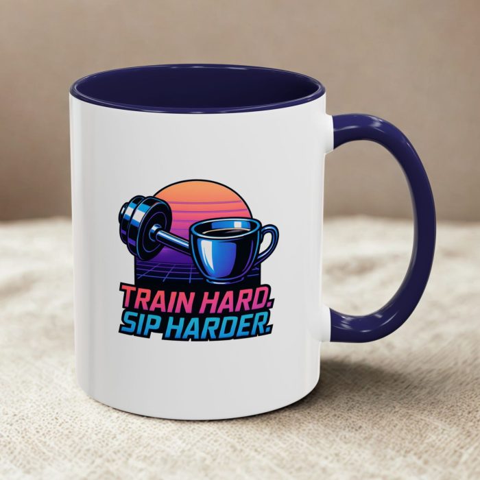 Train Hard, Sip Harder – Retro Fitness Coffee Mug UK