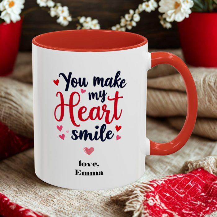 Romantic Mug with Custom Name | “You Make My Heart Smile” Personalised Love Gift | Mug Spot UK