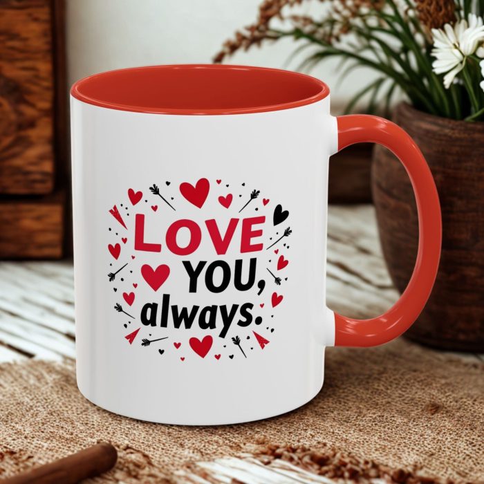 Love You Always Hearts Mug - 11oz Ceramic Coffee Mug for Valentine's Day