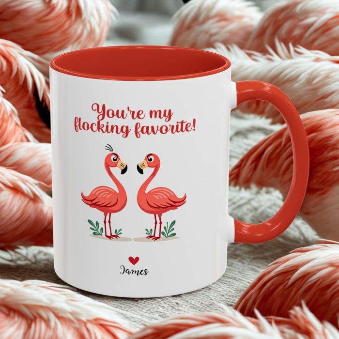 Valentine’s Day Flamingo Mug – ‘You’re My Flocking Favourite’ Funny Quote – Personalised Gift for Flamingo Fans