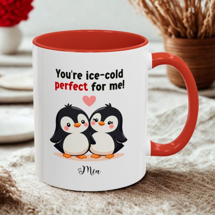 Valentine’s Day Penguin Mug – ‘You’re Ice-Cold Perfect for Me!’ Personalised Gift with Name