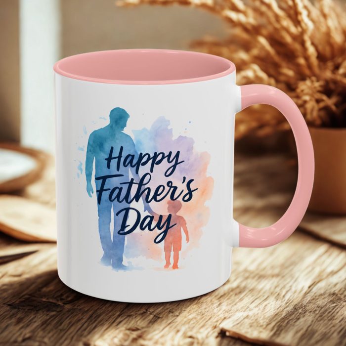 Happy Father’s Day Silhouette Mug – Watercolour Dad & Child Design
