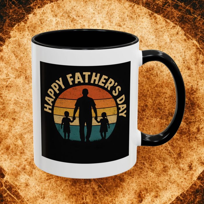 Happy Father’s Day Sunset Mug – Vintage Dad & Kids Silhouette Mug
