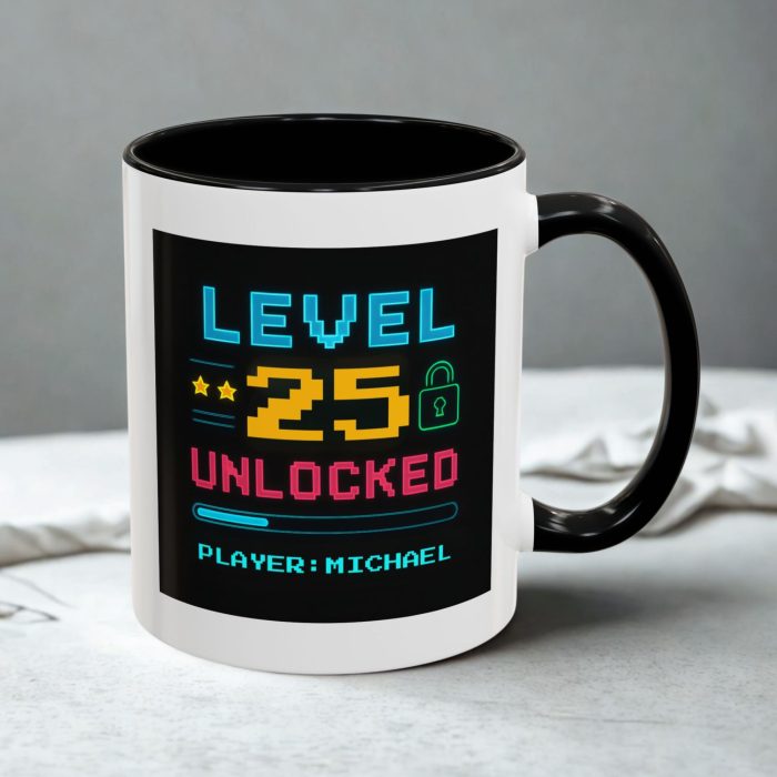 Level 25 Unlocked Birthday Mug – Personalised Gamer 25th Gift