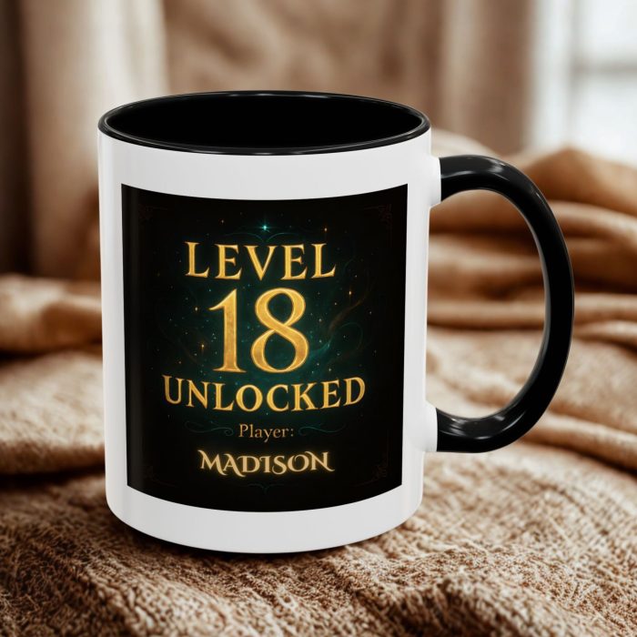 Level 18 Unlocked Birthday Mug – Personalised 18th Birthday Gift