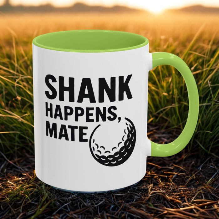 Shank Happens Mate funny golf mug with golf ball design UK