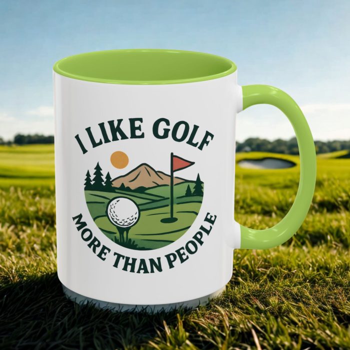 I Like Golf More Than People funny golf mug with scenic golf course design UK
