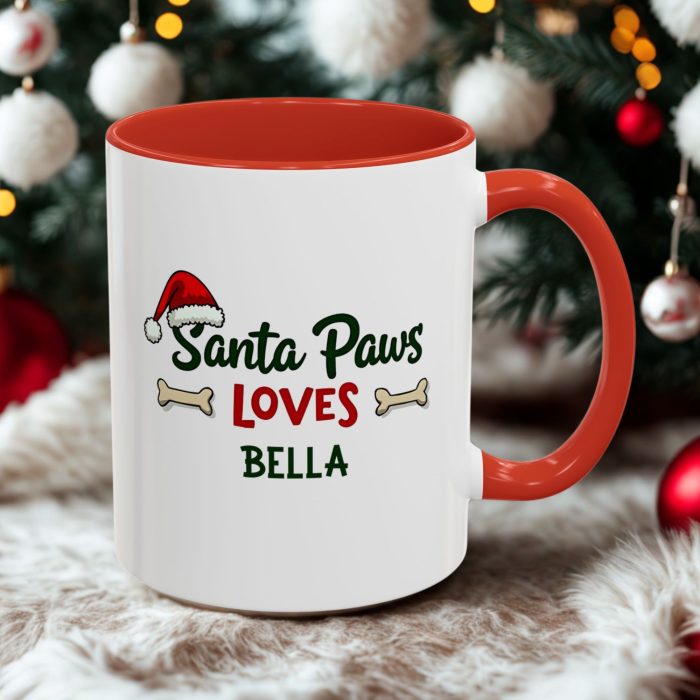 Christmas Dog Mug UK | “Santa Paws Loves Name” Custom Name Design | Mug Spot UK