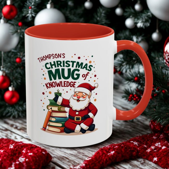 Christmas Gift Mug UK | “Name’s Christmas Mug of Knowledge” Festive Santa Design | Mug Spot UK