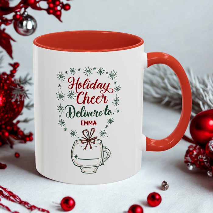 Holiday Cheer Christmas Mug UK | “Holiday Cheer Deliver To Name” Custom Name Design | Mug Spot UK