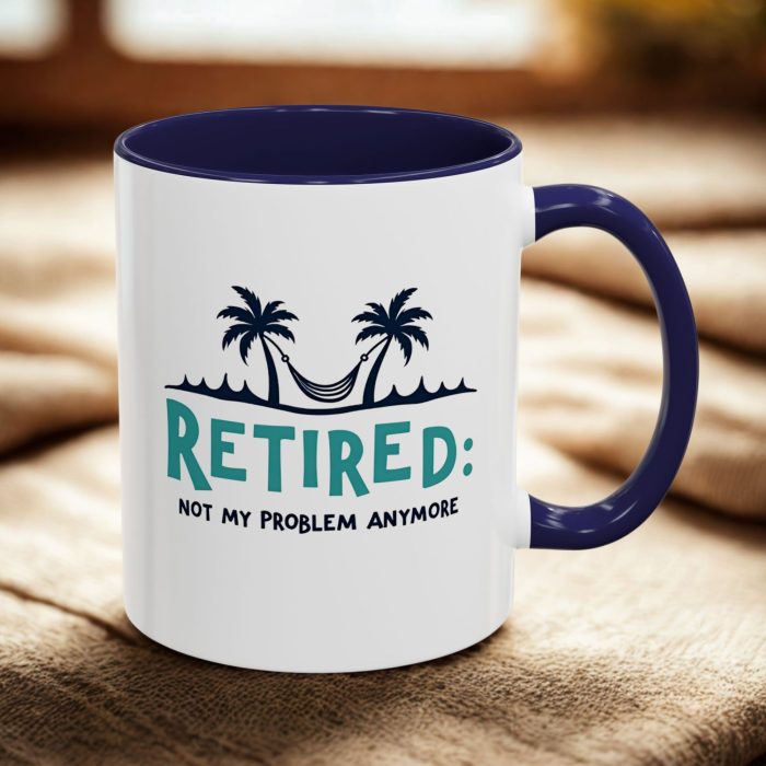 Retirement Mug – ‘Retired: Not My Problem Anymore!’ with Relaxing Hammock & Palm Trees