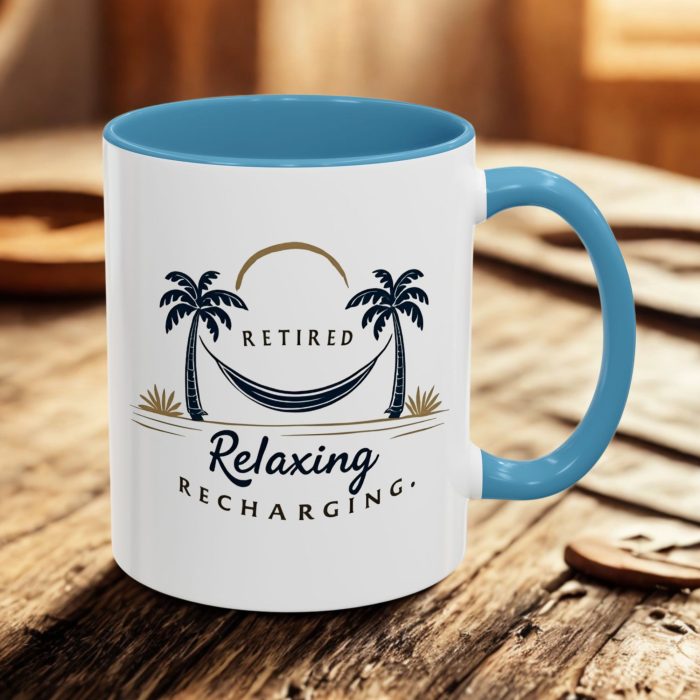Retirement Mugs for Men UK | “Retired. Relaxing. Recharging.” Hammock Design | Mug Spot UK