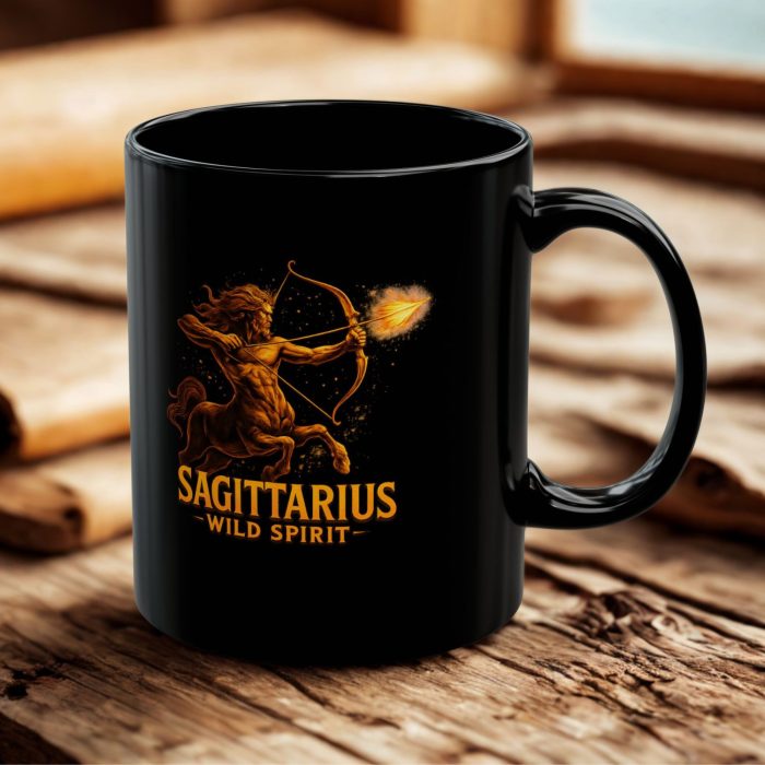 Sagittarius Wild Spirit Black Ceramic Mug - Astrology Birthday Gift