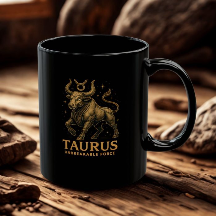 Taurus Unbreakable Force Black Ceramic Mug - Astrology Birthday Gift