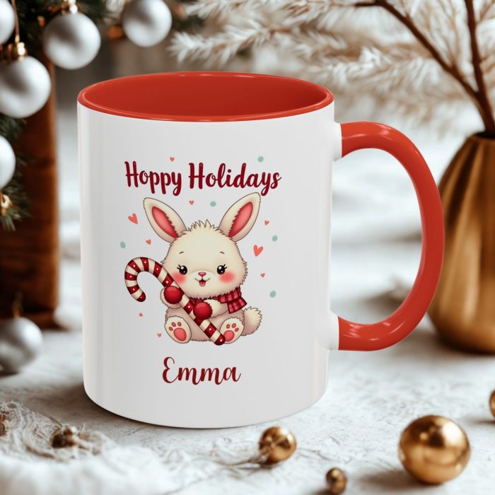 Personalised Bunny Christmas Mug – Custom Name Ceramic Holiday Gift