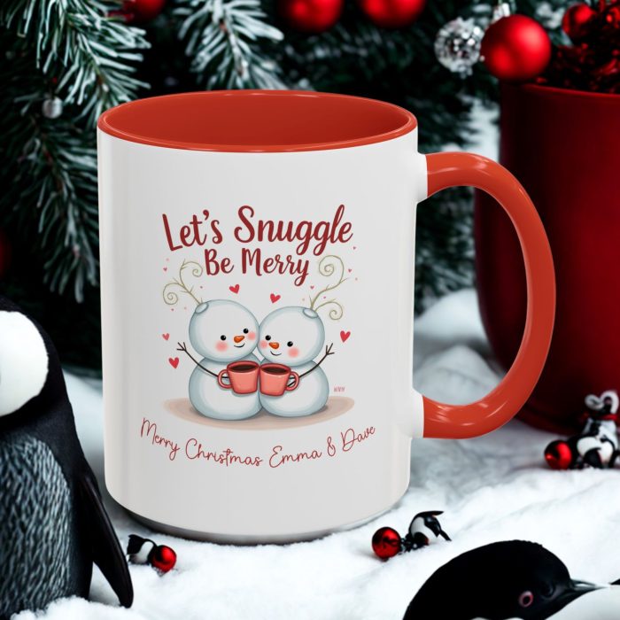 personalised snowman Christmas mug custom name ceramic accent colour mug from Mug Spot UK