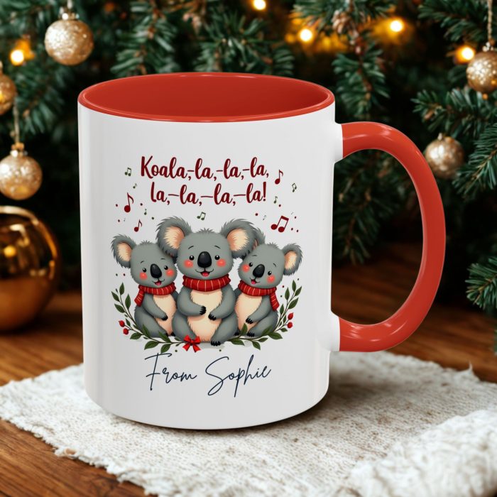 personalised koala Christmas mug custom name ceramic accent colour mug from Mug Spot UK