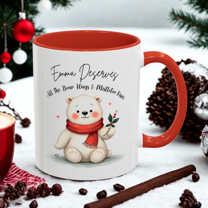 personalised bear Christmas mug custom name ceramic accent colour mug from Mug Spot UK