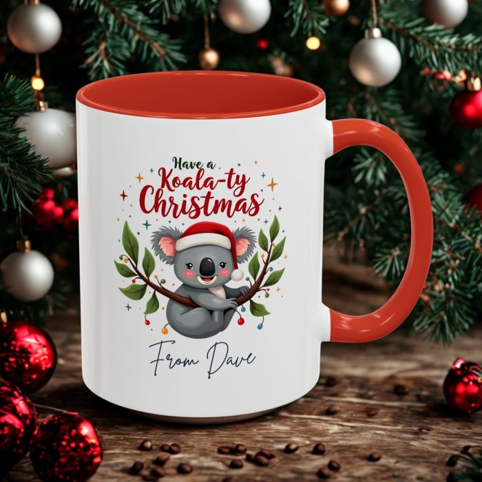 personalised koala Christmas mug custom name ceramic accent colour mug from Mug Spot UK