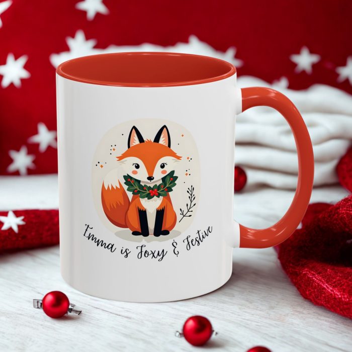 personalised fox Christmas mug custom name ceramic accent colour mug from Mug Spot UK